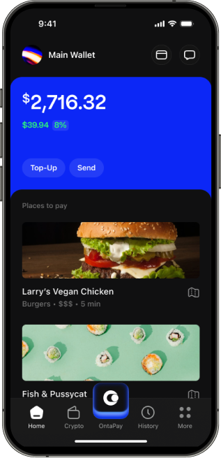 Hand holding phone with OntaPay app